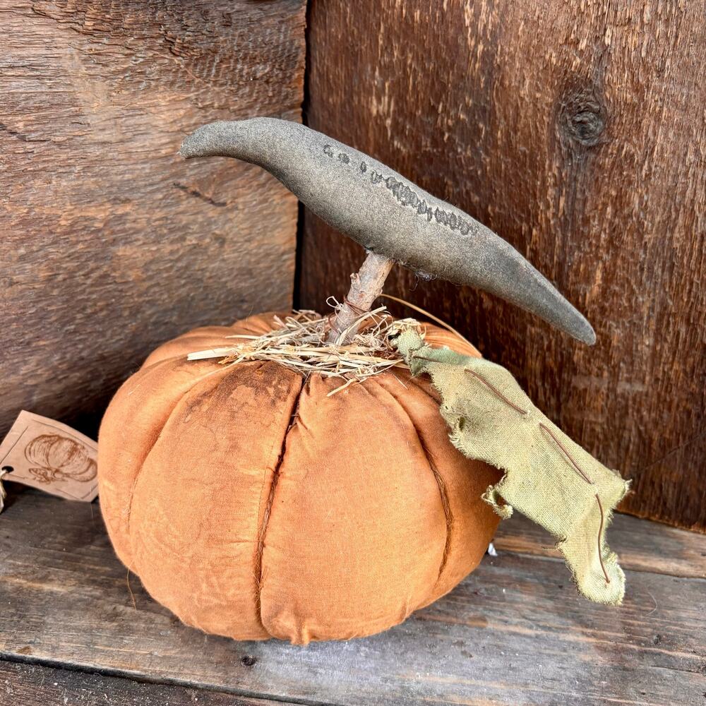 Primitive Soft Sculpted Pumpkin Folk Art Crow w/ Wood Stem Fall Decor 8 inches
